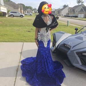 Blue Sequence Prom Dress Ballroom Gown Perfect Condition.